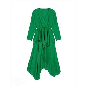 Maje Ramia $375 Bright Green Asymmetrical Long Sleeve Midi Dress